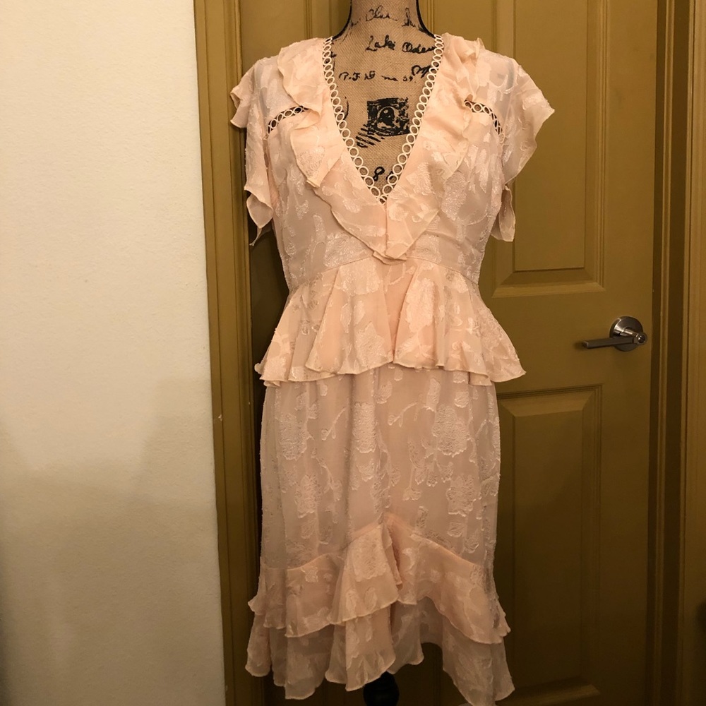 Dark pink beautiful sexy ruffle dress peachy pink 10 large L girly chic feminine
